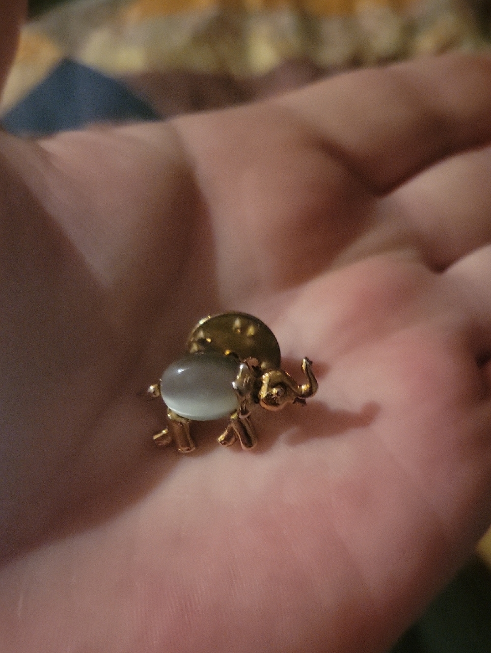Gold Elephant Pin with Gray Stone Accent